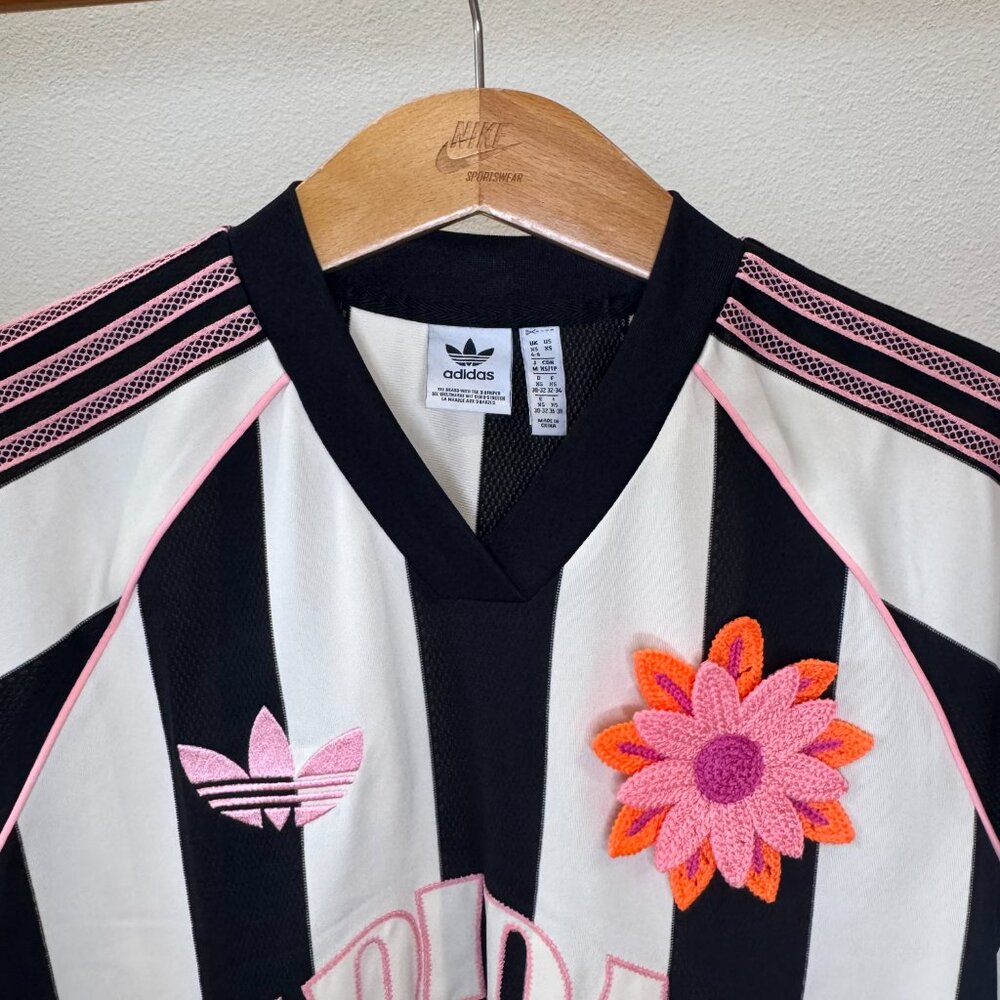 Adidas Originals Summer Glow Jersey XS | Wonder White Black Crochet Flower Badge - Picture 5 of 16